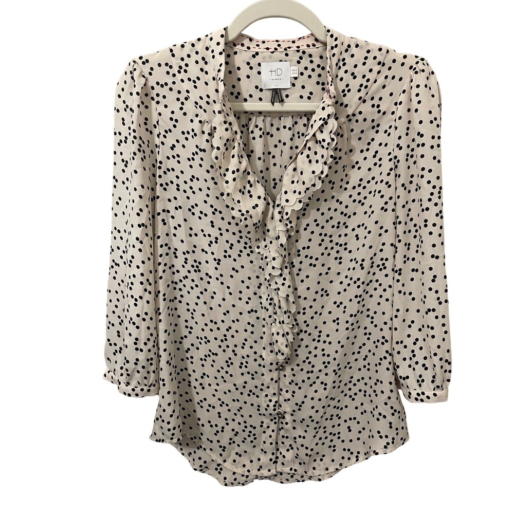 HD in Paris Anthropologie Polka Dot Ruffle Scallop Blouse Cream Black Size 4